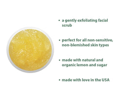 Raya Lemon Sugar Facial Scrub tube in use during a morning routine.