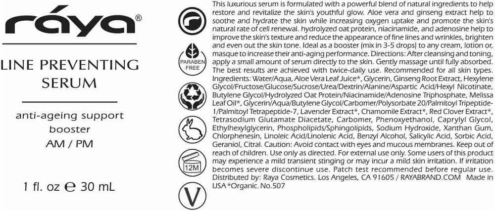 Raya Line Preventing Serum USA-made packaging conveys quality and safety