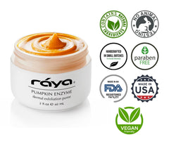 Raya Pumpkin Enzyme Facial Puree USA made label signaling quality skincare.