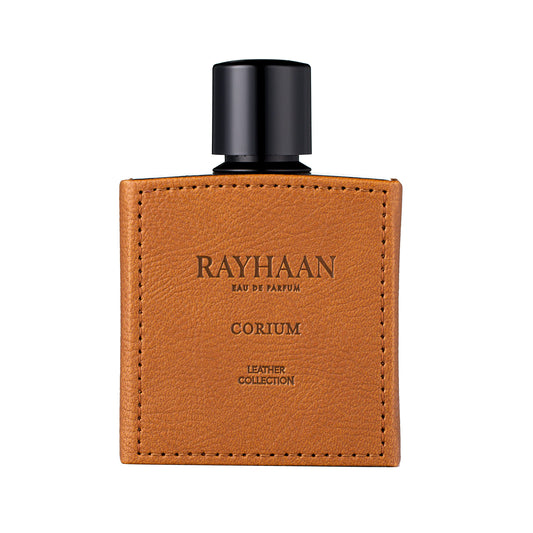 Rayhaan Corium EDP bottle with top notes for a bold daily presence.