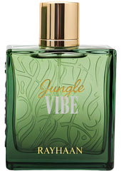 Rayhaan Jungle Vibe bottle in deep green glass, ideal for everyday fresh unisex fragrance
