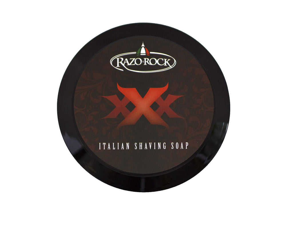 RazoRock XXX Italian shaving soap close-up bar showing rich texture for a smooth shave