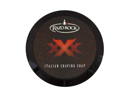 RazoRock XXX Italian shaving soap close-up bar showing rich texture for a smooth shave