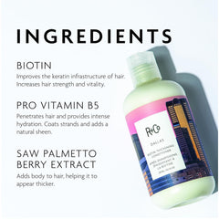 R+Co Dallas Biotin Thickening Conditioner texture swatch shows creamy formula.