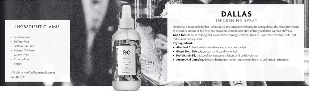 R+Co Dallas packaging and label highlight premium salon-grade spray.