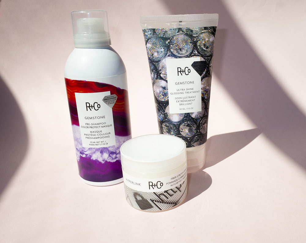 Opalescent finish on hair using Gemstone Ultra Shine for glass-like reflectivity.