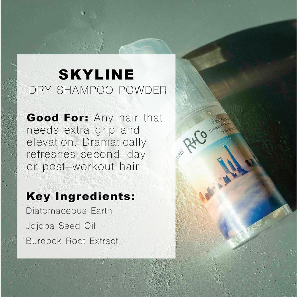 R+Co Skyline dry shampoo powder is versatile for all hair types and refreshes workouts