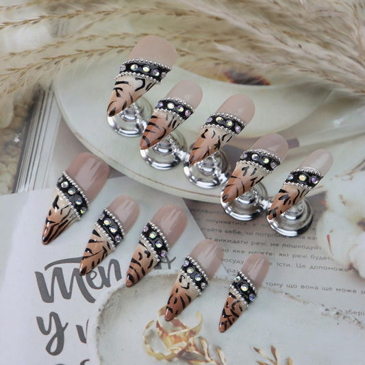 Rdntbeu leopard print rhinestones nails for chic luxury manicure