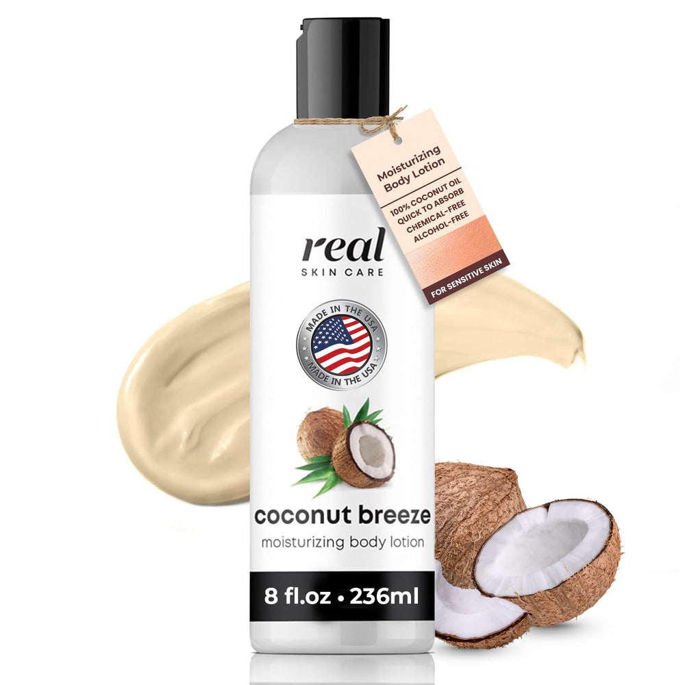 Real Skin Care Organic Body Lotion bottle pour enables mess-free hydration