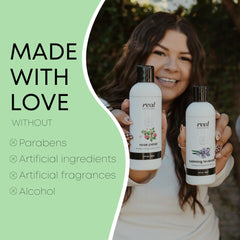 Real Skin Care Organic Body Lotion hand application for whole-body care