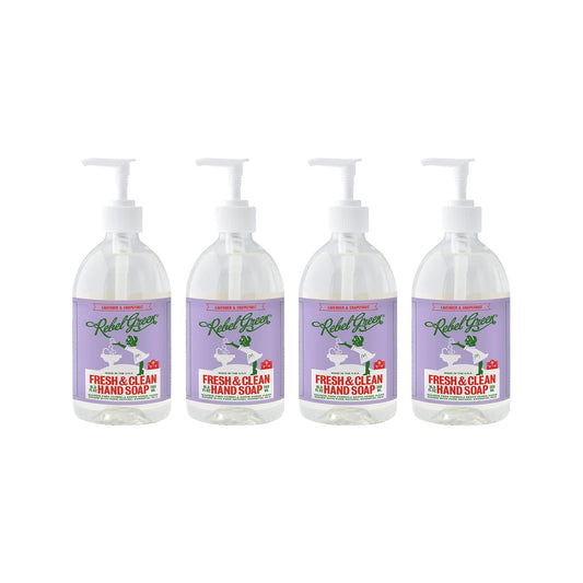 Rebel Green liquid hand soap lavender grapefruit bottle for gentle cleansing at home.