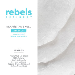 Rebels Refinery pink strawberry/mango lip balm stick for on-the-go hydration.