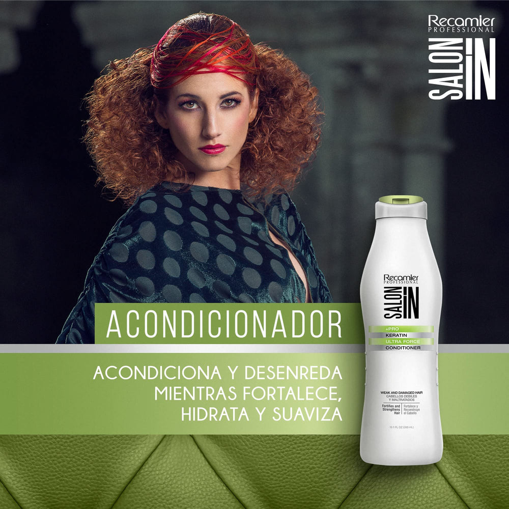 Recamier Pro treatment bottle close-up, deep nourishment to reinforce hair fiber.
