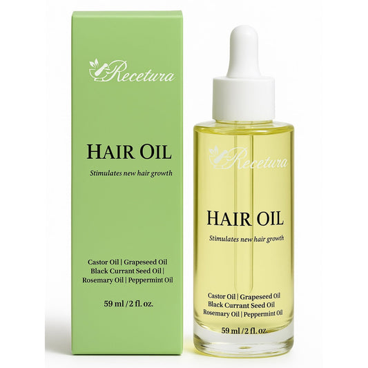 Recetura Hair Growth Oil bottle pour for easy scalp application and nourishment