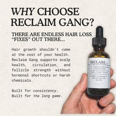 Reclaim Gang argan oil hydration adds healthy shine to hair.
