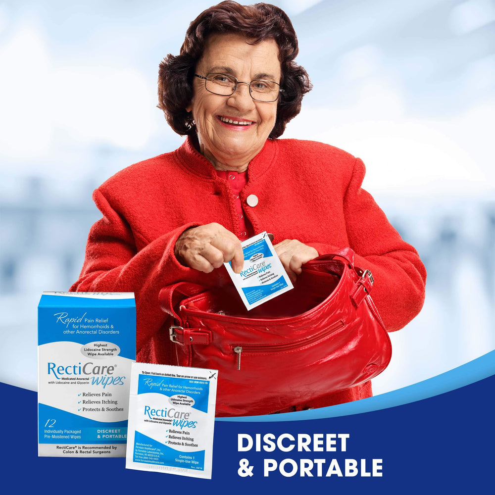 RectiCare Medicated Anorectal Wipes with 5-percent lidocaine for temporary numbing.