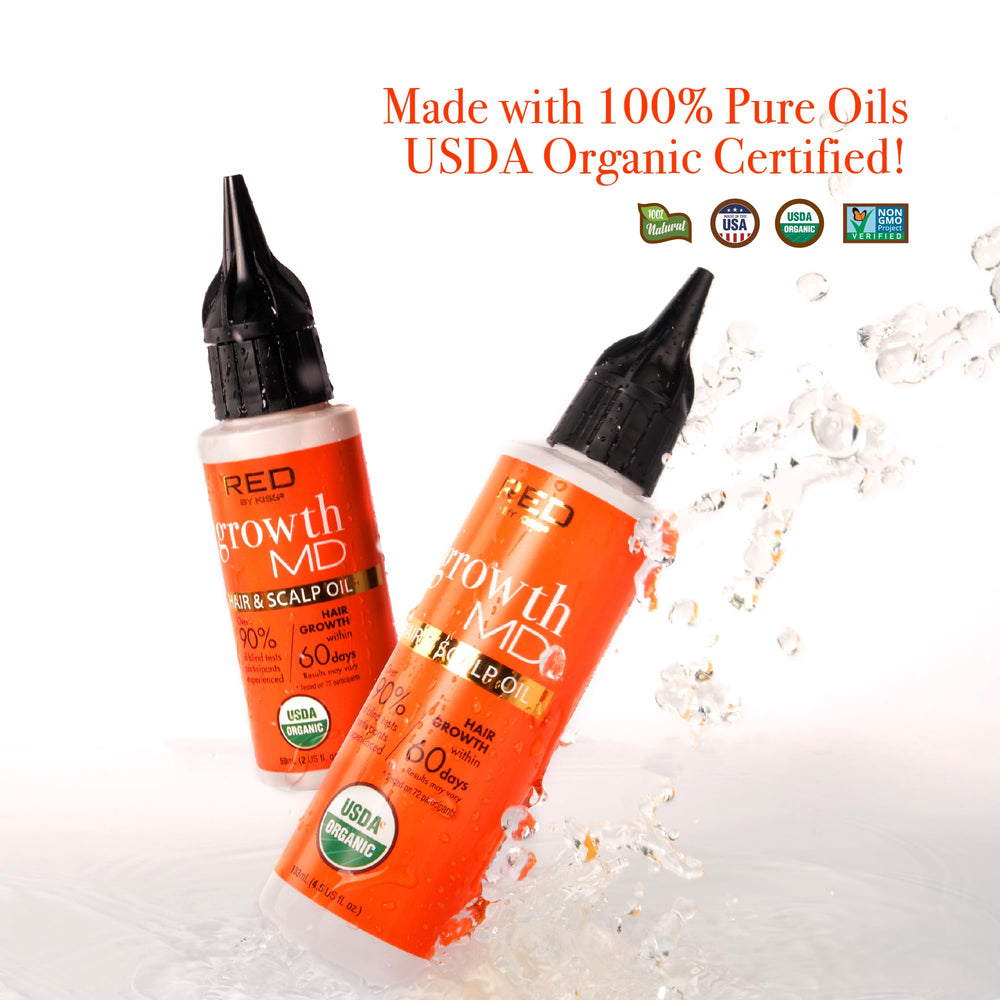Red by Kiss Growth MD ingredients panel showcasing USDA organic oils