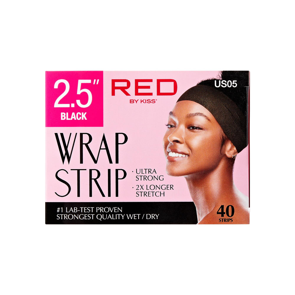 Red by Kiss hair wrapping strips close-up shows Ultra Strong fabric for reliable styling.