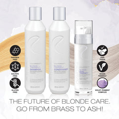 Redavid Blonde Dual Therapy Shine bottle close-up, highlighting cuticle sealing and shine.