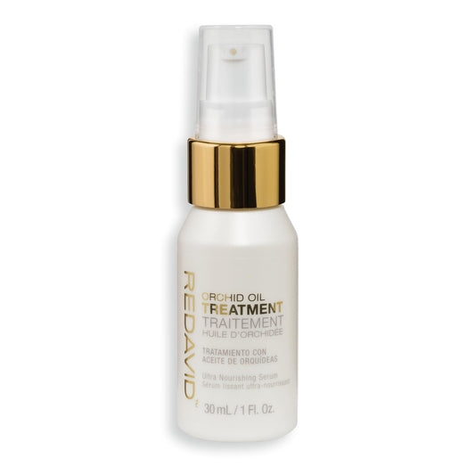 Redavid Orchid Oil bottle close-up showing frizz control for damaged hair