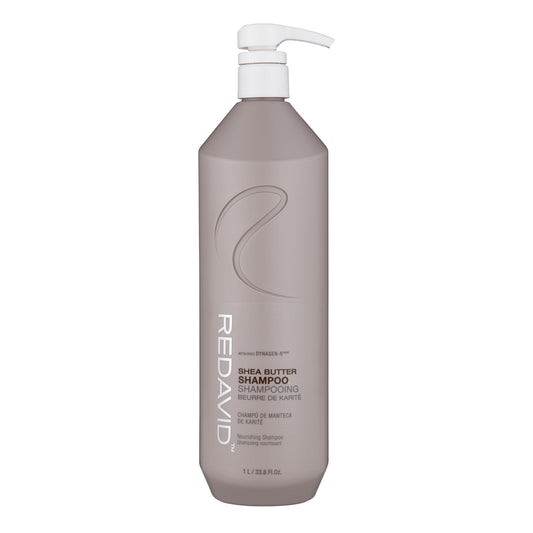 Redavid Shea Butter Shampoo bottle on sink showing hydrating formula for dry hair