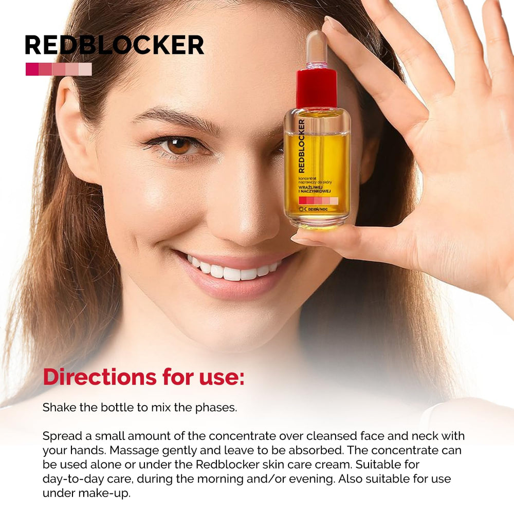 Redblocker Repair Concentrate after-use glow hints at velvety radiance.
