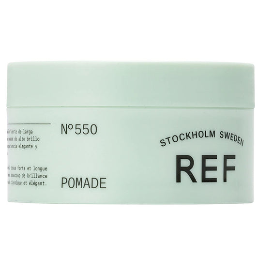 Reference of Sweden REF Pomade N 550 bottle front with high shine and hold.