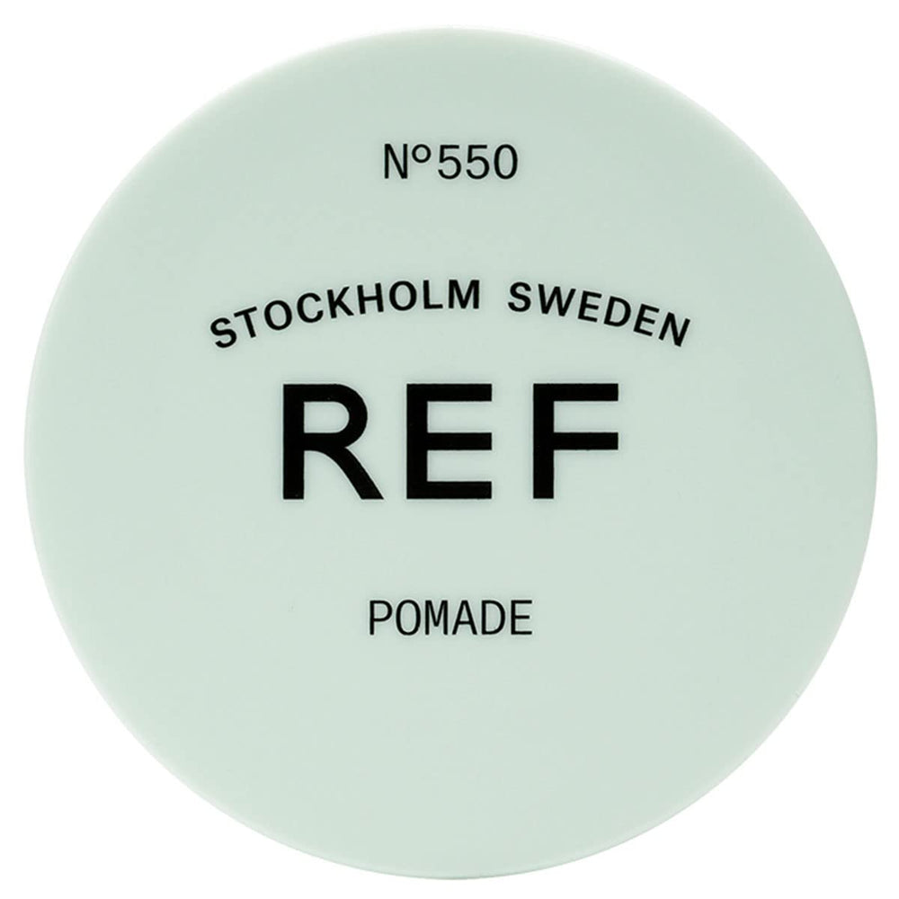 Close-up of REF Pomade N 550 hair shine and smooth texture.