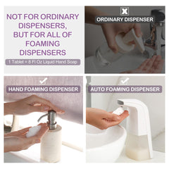 Refill Route foam-dispenser compatibility note, works with foam systems