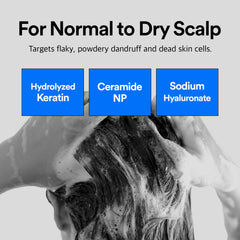 Refilled shampoo bottle with visible label and hydrating keratin and ceramide benefits.