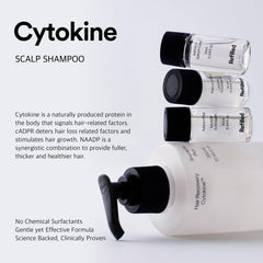 Pouring Refilled Shampoo for a cooling, refreshing wash.