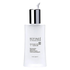 Refinee intensive vitamin C face serum bottle pump for precise daily dosing.