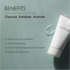 REFLEKT 1 exfoliating face wash lather highlights creamy texture and refreshing cleanse.