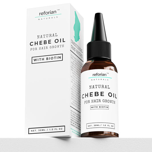 REFORIAN Chebe Oil bottle pour demonstrates easy application for hair growth support.