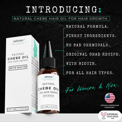 REFORIAN Chebe Oil ingredients visual highlight biotin and Chebe blend for nourished hair.