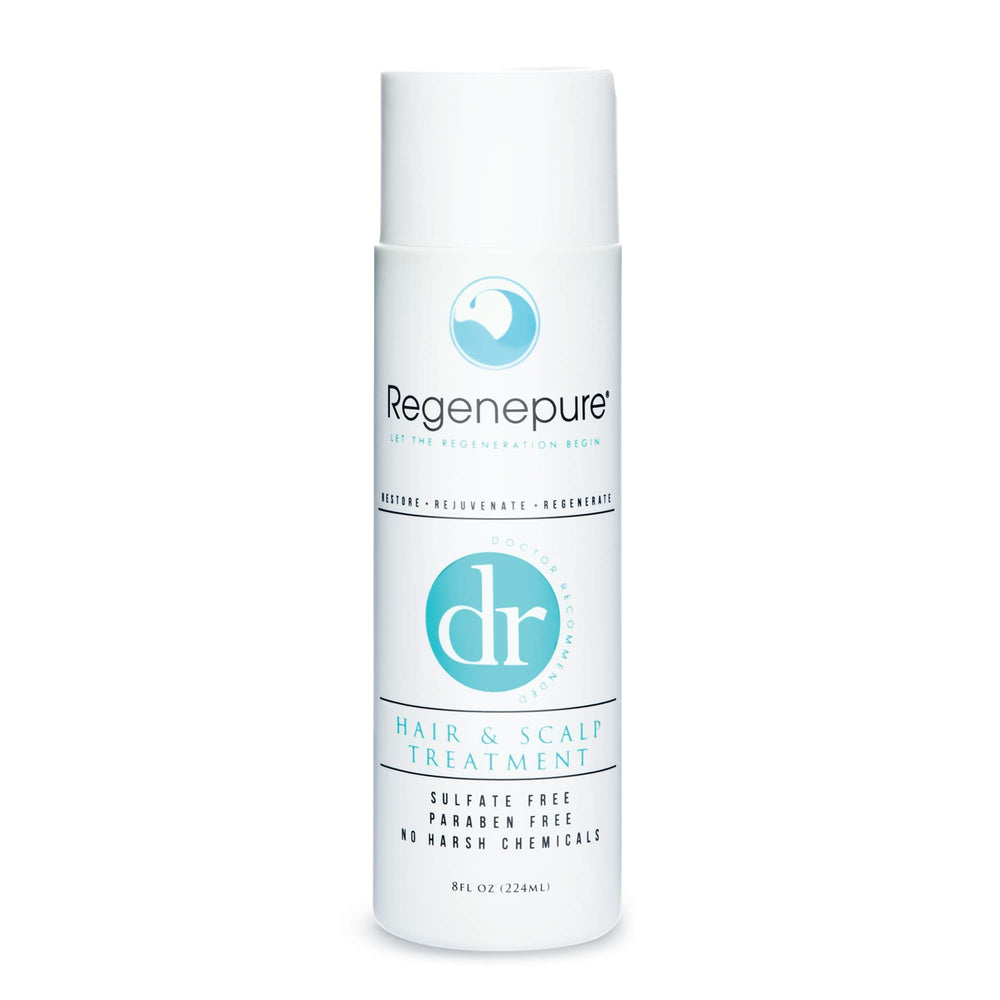 REGENEPURE DR Shampoo bottle on shelf highlighting sulfate-free formula.