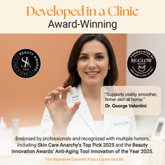 ReGlow Advanced Quad-Action Serum with peptide and hyaluronic acid for firmer-feeling skin.