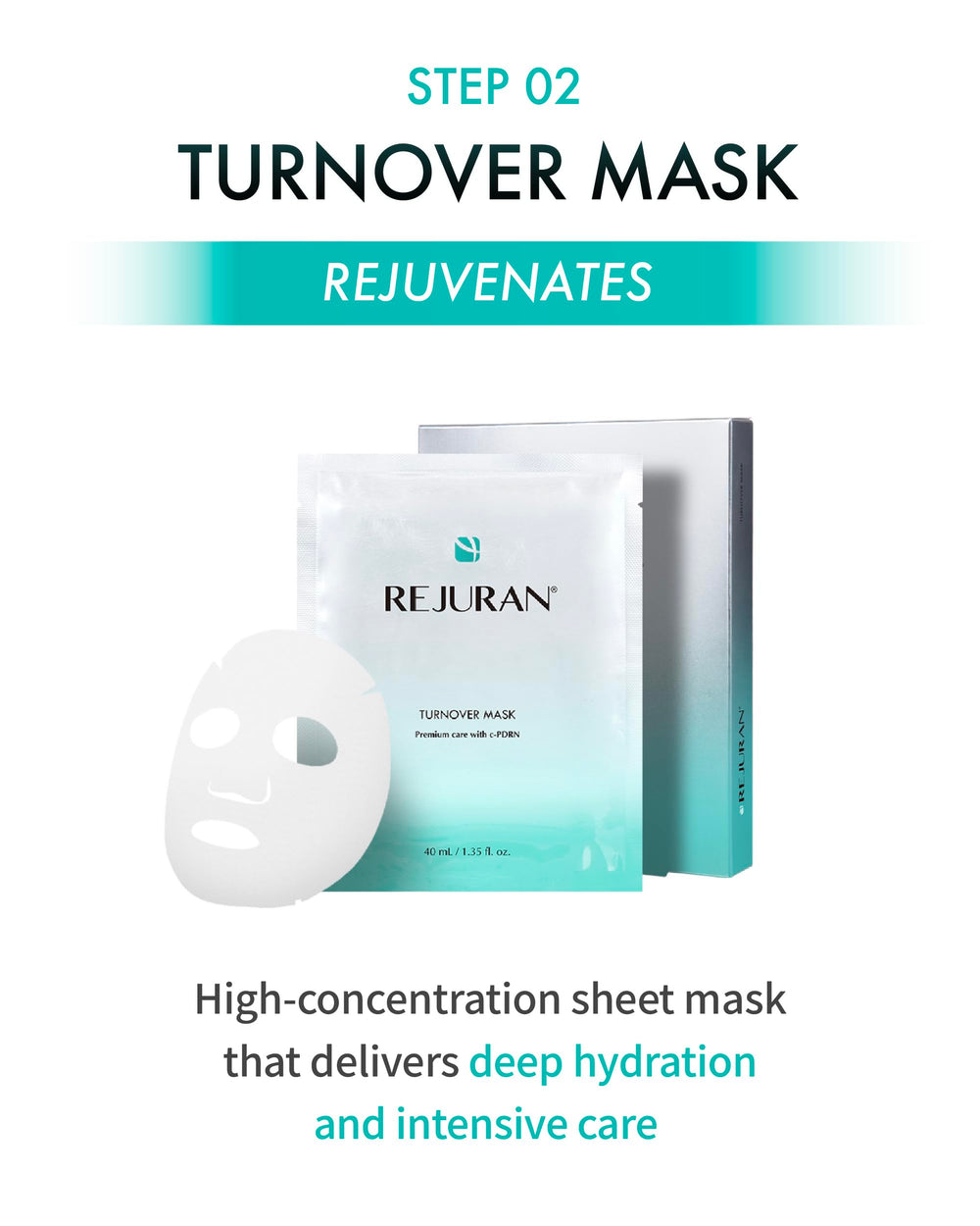 REJURAN Turnover Mask application demonstrating elasticity boost and skin repair support