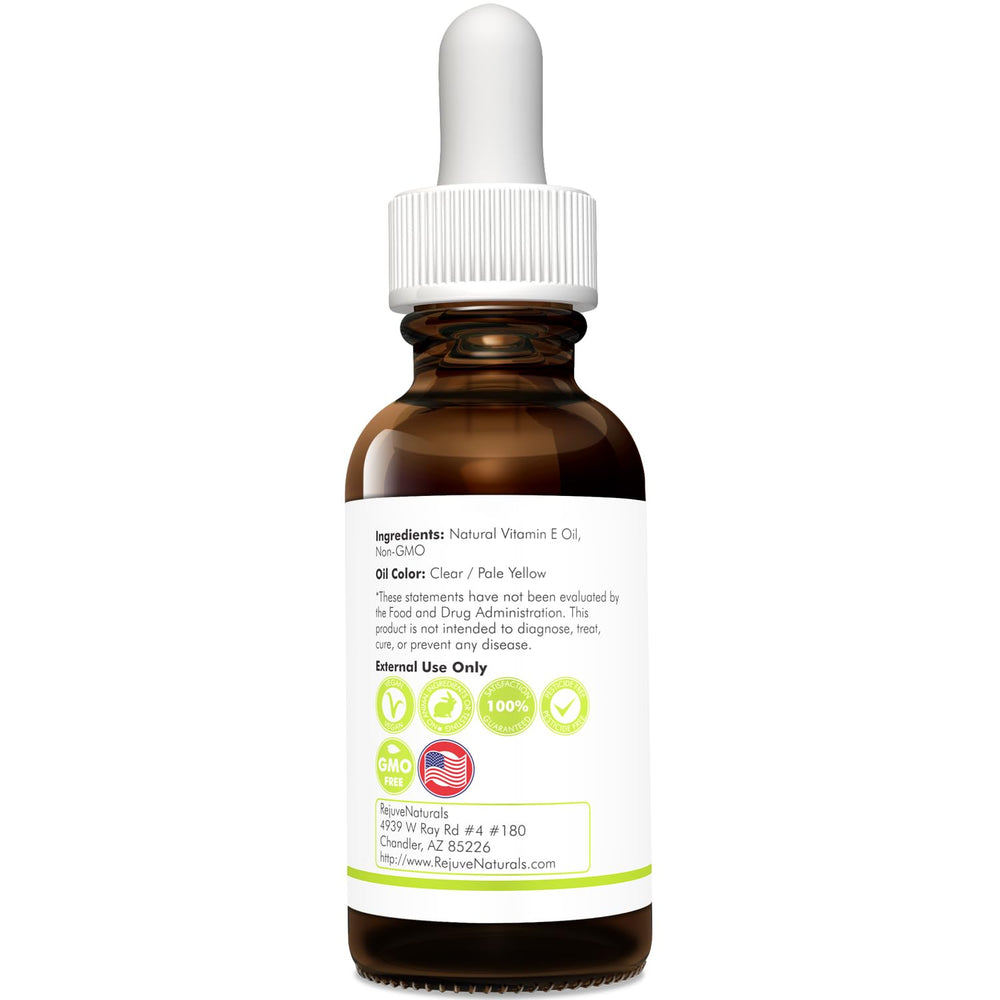 RejuveNaturals Vitamin E Oil cruelty-free label for ethical skincare.