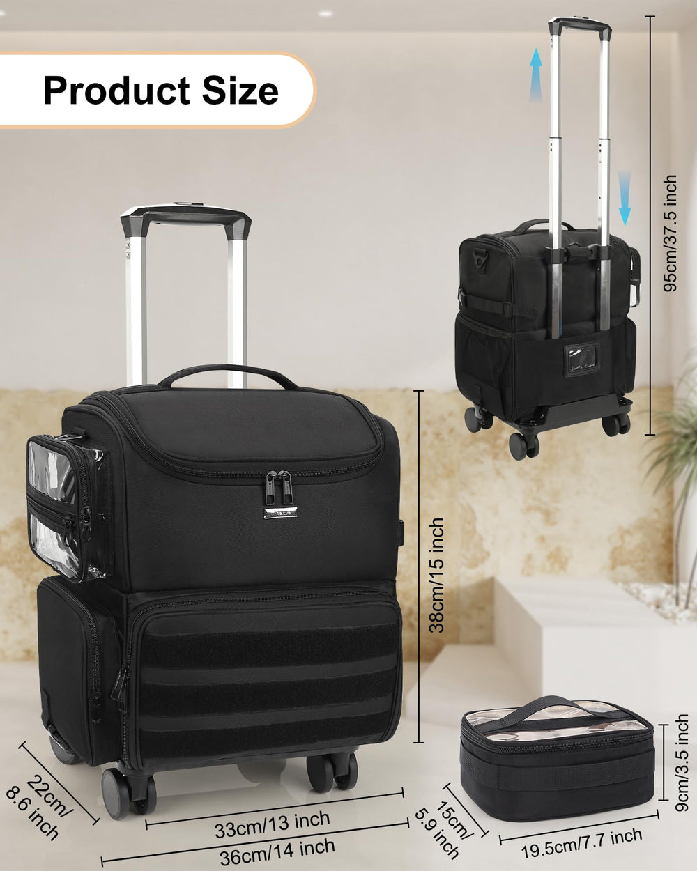 Relavel 360° spinner wheels enabling smooth movement on set