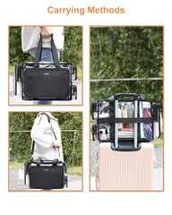 Relavel clear makeup bag with adjustable dividers for flexible layout.