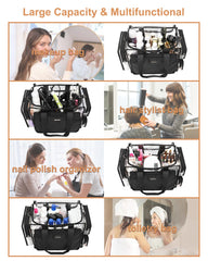 Relavel clear makeup bag featuring side and front pockets for quick-access items.