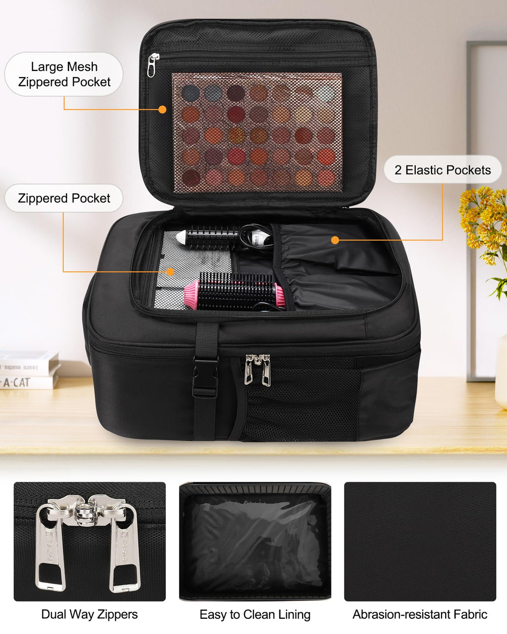 Relavel clear makeup bag side pockets provide easy reach for essentials.
