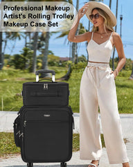 Relavel rolling main trolley case offering ample space for cosmetics