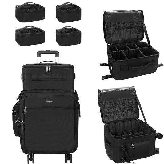 Relavel rolling makeup case front view with sleek black exterior for travel