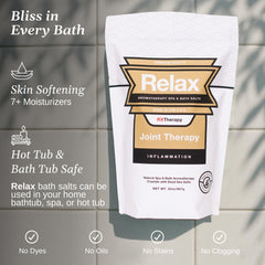 Relax Spa & Bath mineral-rich blend dissolves easily in hot tubs for balanced pampering.