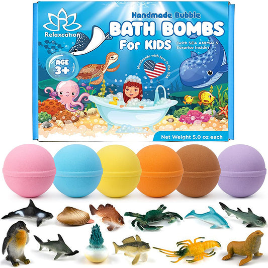 Relaxcation made-in-usa packaging for kids bath bombs, gift-ready presentation.