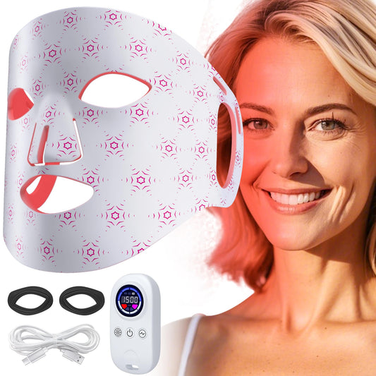 Reluien red light mask on the face with remote for at-home skincare