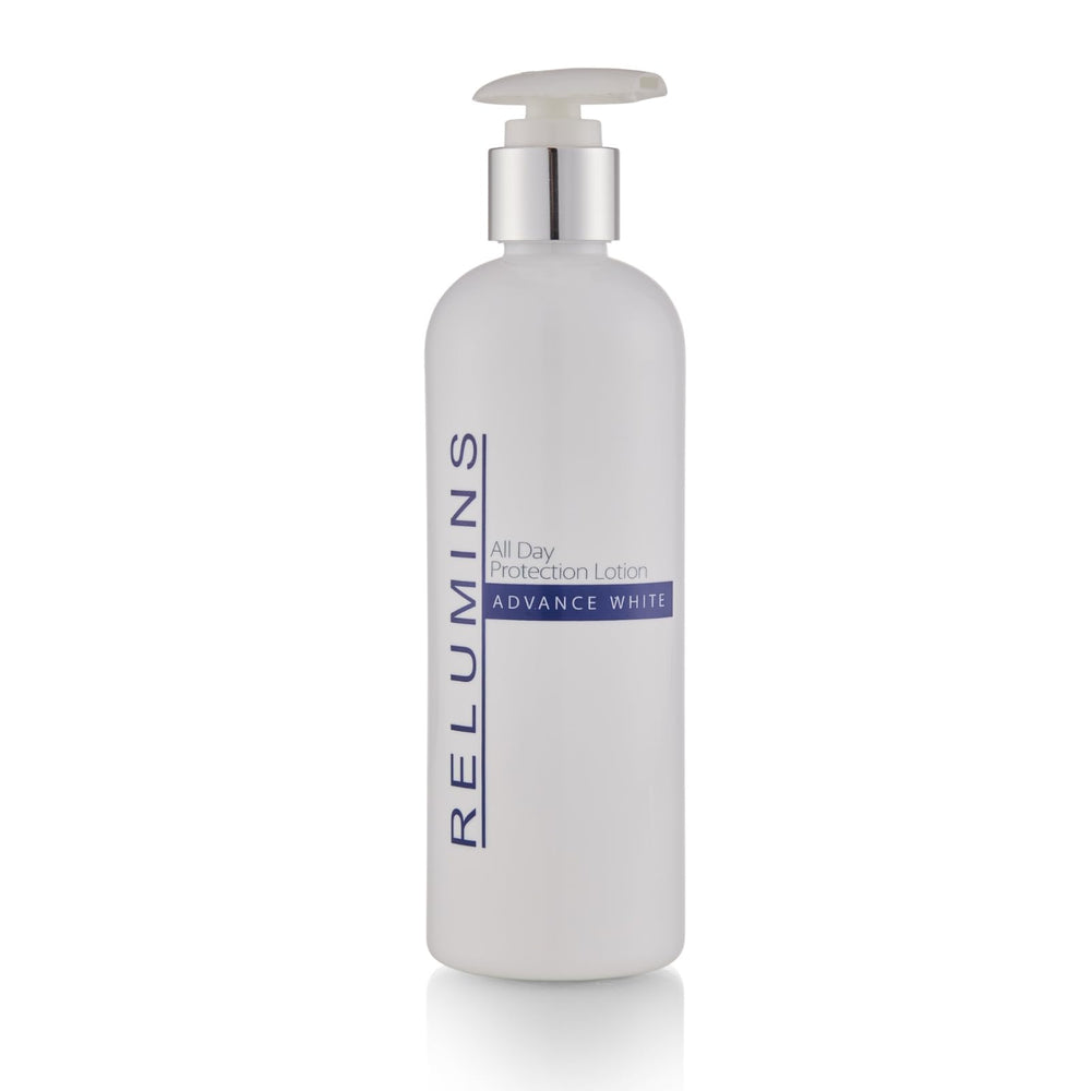 Relumins Advance Day Lotion bottle pump delivering lightweight hydration for daily use