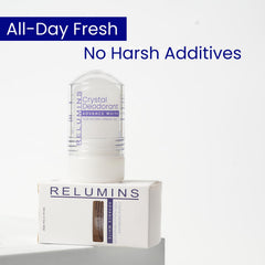 Relumins Crystal Deodorant dries quickly to prevent visible marks on clothing.